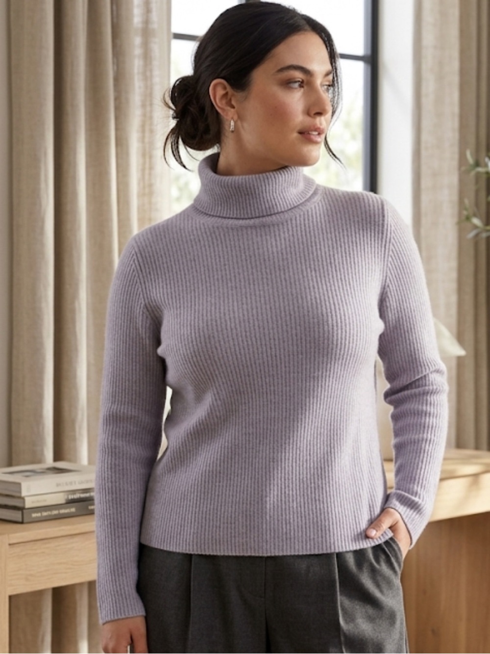Grayson & Dunn cable knit dusty purple cashmere turtleneck sweater size XL